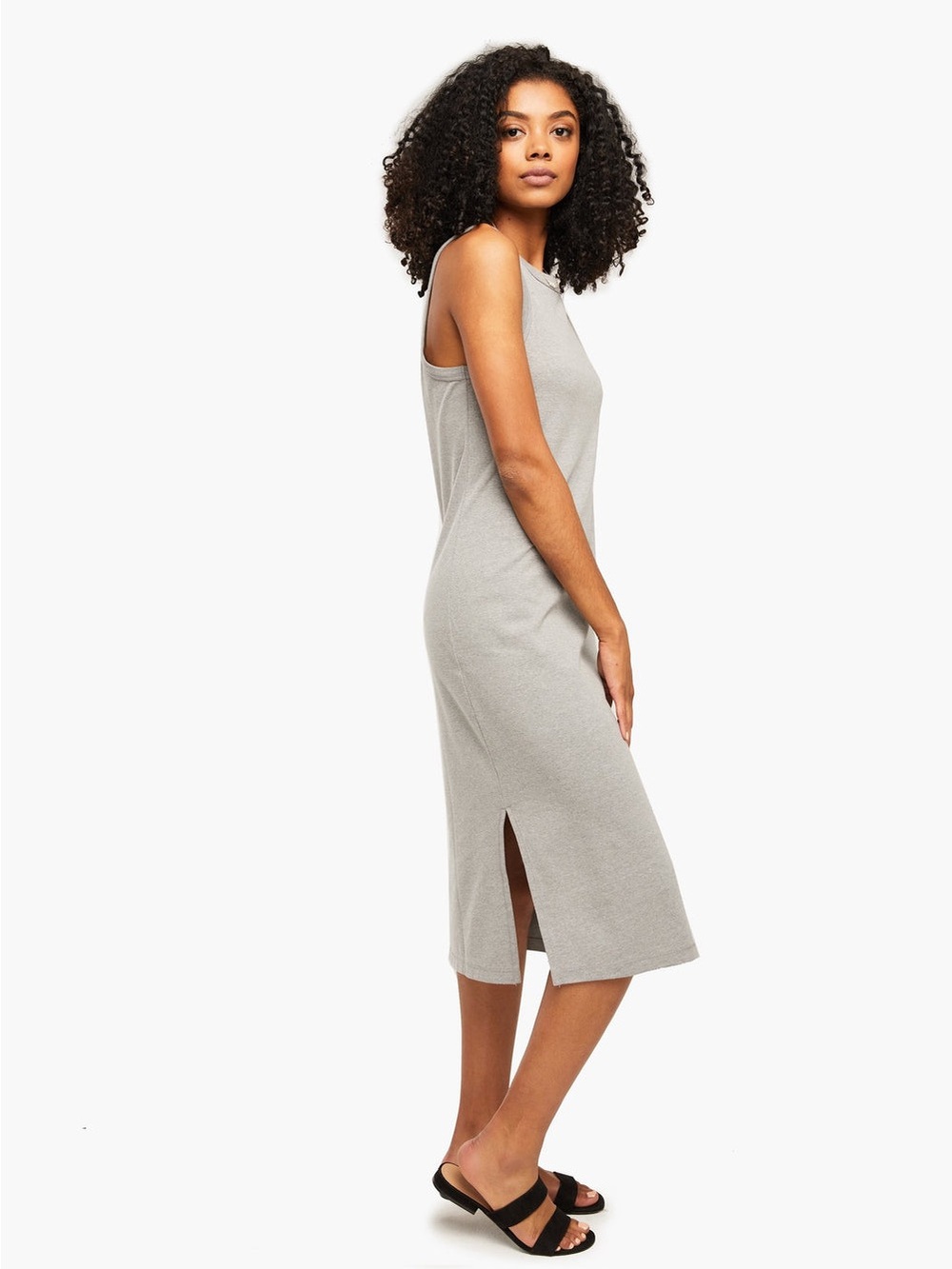 ABLE Sleeveless Gray Midi Dress, Shilpa Midi Tank Dress, size XS extra small